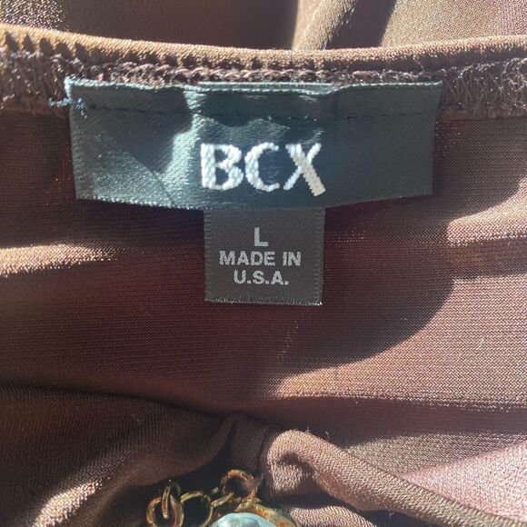 BCX Made in USA Early 2000's Dark Brown Cinched Babydoll Rhinestone Halter Top L - Picture 7 of 8